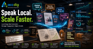 Premium D2C marketing visual showing how local slang marketing improves customer engagement, brand recall, and audience connection through culturally relevant messaging and growth-focused digital strategies.